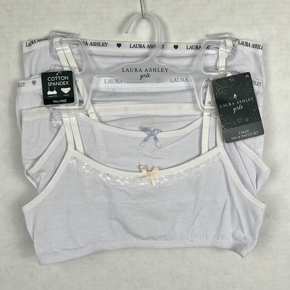 Laura Ashley Girl’s Underwear Medium 5 Pack Mix & Match Set White Tag Free